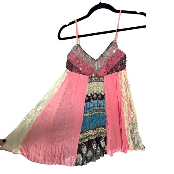 Wet Seal Vintage Patchwork Ethereal Fairy Boho Lace Sequin Babydoll Medium - Picture 3 of 5